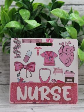 Pink Nurse ID Badge Holder with Medical Icons